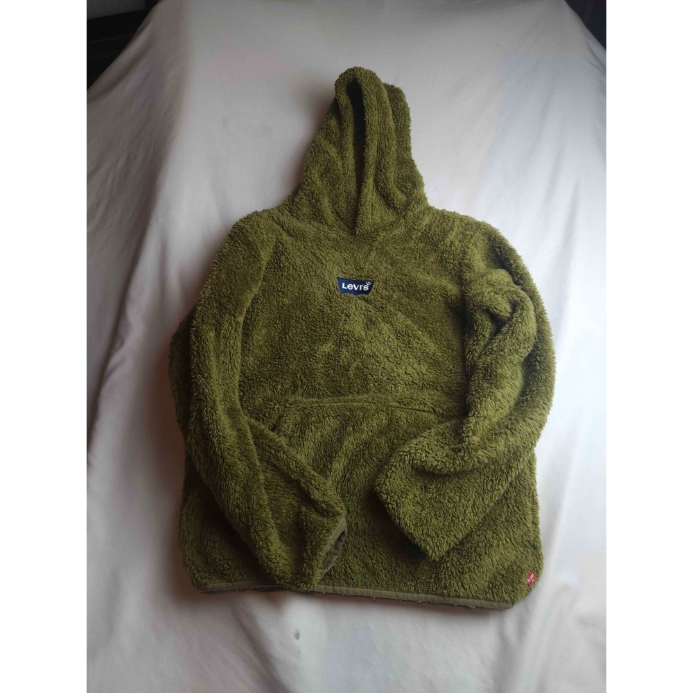 Levi's Hoodie Kids Large Olive Fleece Sherpa Pullover Logo Youth Sweatshirt